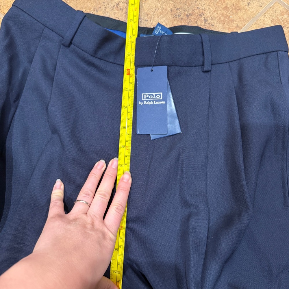 Polo Ralph Lauren Wool Silk Satin Trim Pleated Wide Leg Pants Navy Blue NWT 6 - Picture 7 of 12